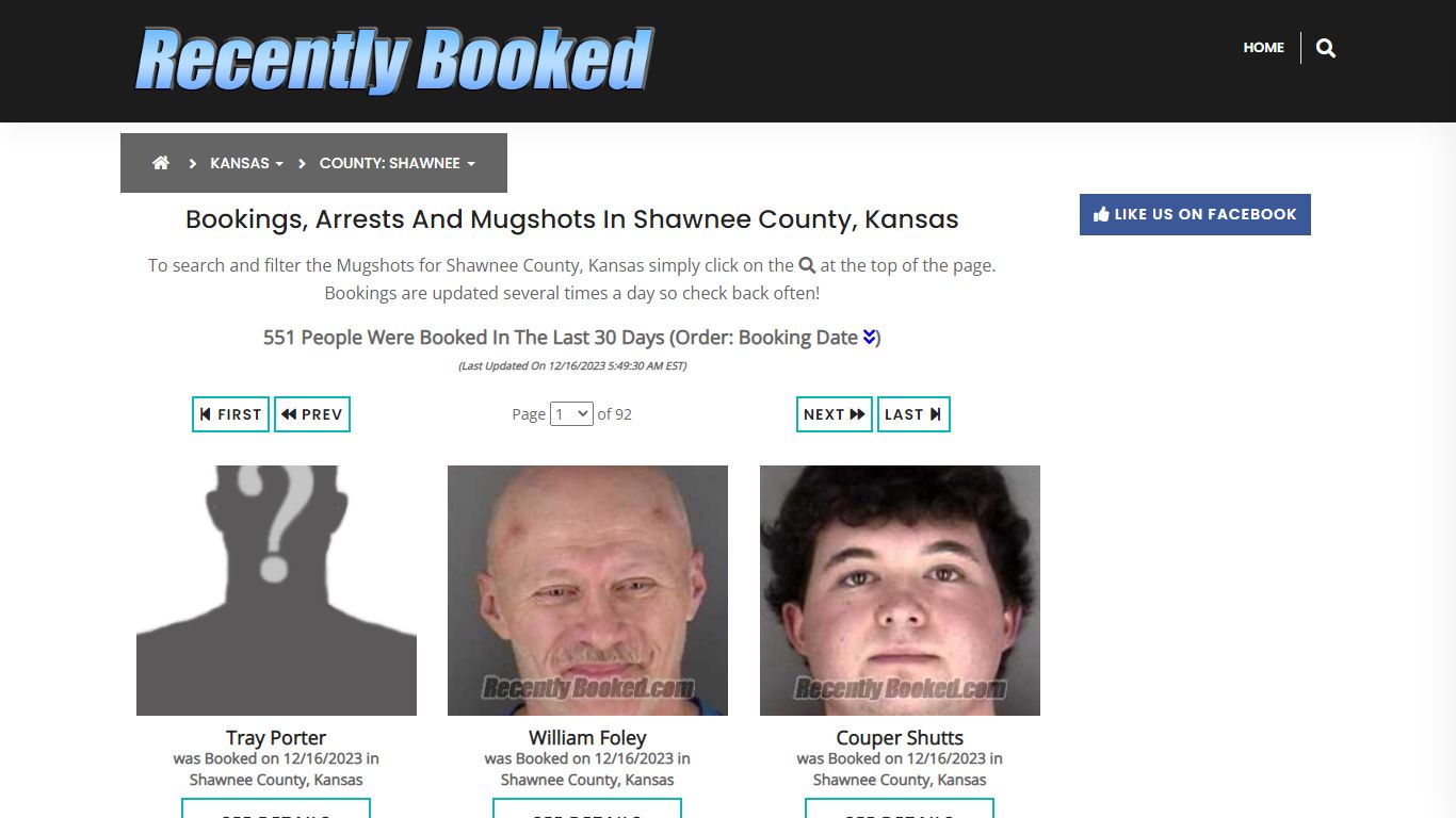 Bookings, Arrests and Mugshots in Shawnee County, Kansas - Recently Booked